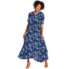 Experience ultimate comfort with this texture-rich crinkle maxi dress, available in a variety of beautiful prints. The flared skirt creates a stunning silhouette with a lovely feminine sweep. Featuring a flattering V-neck and short sleeves for a stylish yet relaxed look. Perfect for easy, everyday wear – simply throw it on and go! Offered in Regular (51" length) and Petite (48" length) for the perfect fit. Crafted from soft, breathable rayon to keep you cool and comfortable. Easy-care and machin Crinkle Dress, Holiday Dresses Women, Maxi Bodycon Dress, Dot Print Dress, Plus Size Petite, Beautiful Prints, Essential Dress, Woman Within, Plus Size Shorts