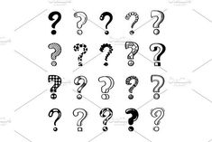 Question marks creative black vector illustrations setMonochrome askingproblemdoubt and confusion symbolsStylized doodle question signs collection isolated on white background Question Sign, Script Type, Business Illustration, Creative Sketches, Watercolor Drawing