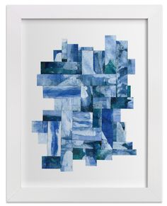 an abstract painting with blue and white squares