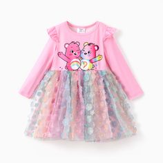 Loveable Care Bears Toddler  3D mesh dress.
* Care Bears theme print.
* Soft and comfortable fabric.
* 3D mesh skirt.
* Round neckline.
* Long sleeves.
* Casual style.
* Regular fit.
* Hip length. Floral Butterfly, Care Bear, Tulle Dress, Toddler Girl, Long Sleeve, Floral