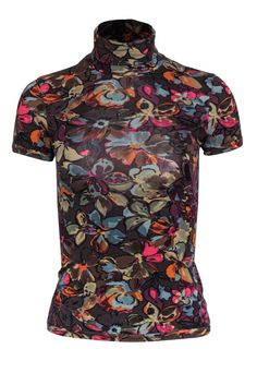 Current Boutique-Etro - Dark Brown & Multicolor Floral Print Short Sleeve Mock Neck Top Sz S Short Sleeve Design, Floral Print Design, Apple Picking, Mock Neck Top, Mock Neckline, Floral Print Shorts, Corduroy Jacket, Sleeve Designs, Favorite Jeans