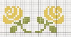 a cross stitch pattern with two yellow flowers on the bottom and one green flower in the middle