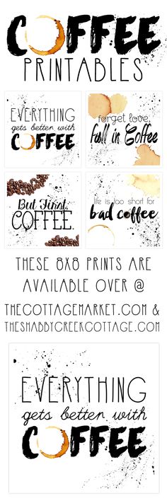 coffee printables with different types of lettering