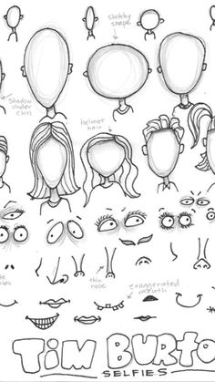 an image of cartoon faces drawn in pencil and ink with the words, i'm busy on it