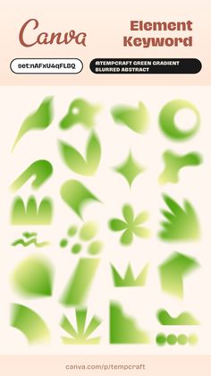 the book cover for canna element keyword, featuring green shapes and text on white background