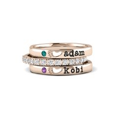 The Personalized Baby Feet Birthstone Stacking Name Rings in S925 Sterling Silver are a touching nod to the tiny steps that make a significant impact on a mother's journey. Each ring features charming baby feet impressions alongside a name and a birthstone, allowing for a highly personalized stack that celebrates each of her children. With the sparkle of the stones and the significance of the names, this set becomes more than jewelry—it becomes a story. It's a thoughtful gift for Mother's Day, e Rose Gold Stackable Rings With Accent Stones For Gift, Stackable White Gold Birthstone Ring Gift, Tiny Steps, Name Rings, Mother Day Gifts, Personalized Baby, Baby Names