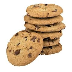 chocolate chip cookies stacked on top of each other