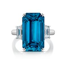 Blue Zircon and Diamond Ring Coloured Stone Rings, Interesting Jewelry, Ring Emerald Cut, Emerald Cut Diamond Ring, Engagement Rings Affordable, Diamond Promise Rings, Zircon Jewelry, Ring Emerald, Aquamarine Ring