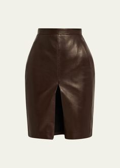 Get free shipping on Saint Laurent Leather Pencil Mini Skirt at Bergdorf Goodman. Shop the latest luxury fashions from top designers. Silk Maxi Skirt, Pencil Silhouette, Winter Attire, Knit Pencil Skirt, Skirt High Waist, Wool Pencil Skirt, Leather Pencil Skirt, Pencil Skirt Black, Midi Skirt Pencil