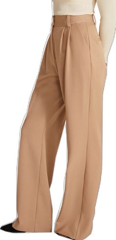 Beige Wide Leg Bottoms With Pleated Waist, Formal Beige Wide Leg Pants With Belt Loops, Chic Formal Bottoms With Box Pleat, Elegant Wide Leg Bottoms With Box Pleat, Chic Office Bottoms With Box Pleat, Formal Wide Leg Pants With Pleated Waist, Formal Wide Leg Bottoms With Box Pleat, Elegant Bottoms With Box Pleat For Fall, Pleated Wide Leg Workwear Pants Ankle-length