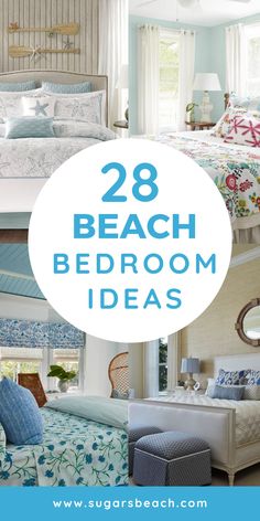 beach bedroom decor ideas with blue and white colors on the walls, bedding and pillows