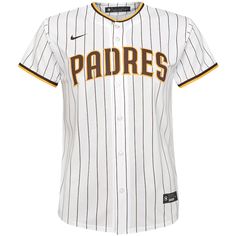 Youth San Diego Padres Nike White Home Replica Team Jersey White Jersey For Baseball Game Day, White Jersey For Baseball Season Game Day, Collegiate Baseball Jersey With Three Stripes, White Baseball Season Fan Jersey, Collegiate Three Stripes Baseball Jersey, White Fan Apparel Baseball Jersey, Collegiate White Baseball Jersey For Season, White Graphic Print Baseball Jersey For Fans, Collegiate Style Baseball Jersey For Fans