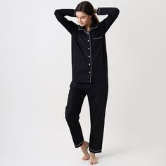 Women Pajama Set | Classic Black Luxury Nightwear PJs Clothing | Personalized Pyjamas | Women Sleepw Black Relaxed Fit Sleepwear For Pajama Party, Black Cotton Loungewear Sleepwear, Black Relaxed Fit Sleepwear, Black Long Pants Sleepwear, Black Relaxed Fit Sets For Sleepover, Black Relaxed Fit Bedtime Sets, Black Cotton Long Sleeve Sleepwear, Black Long Sleeve Cotton Sleepwear, Luxury Nightwear