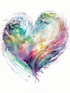 a colorful heart shaped painting on a white background