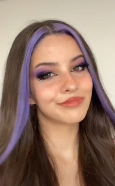 Black Hair Teal Money Piece, Purple Front Pieces Of Hair, Dyed Front Pieces Of Hair, Front Piece Of Hair Dyed, Front Strand Of Hair Dyed, Lavender Money Piece Hair, Light Purple Hair Dye, Hair Dyed Underneath