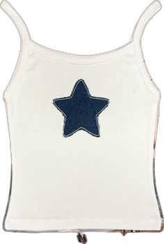 Cotton Tops With Star Patch For Spring, Spring Cotton Tops With Star Patch, Cotton Summer Top With Star Print, Cute Stretch Cotton Tank Top, White Cotton Tops With Star Patch, White Cotton Top With Star Patch, From Santa, Embroidered Top, Graphic Tees Women