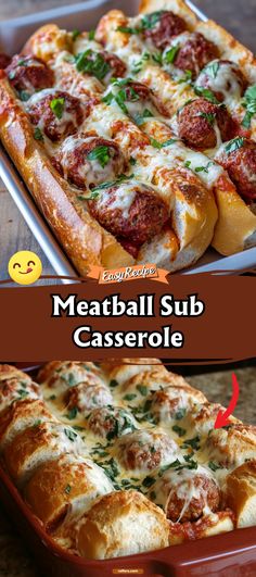 two different views of meatball sub casserole