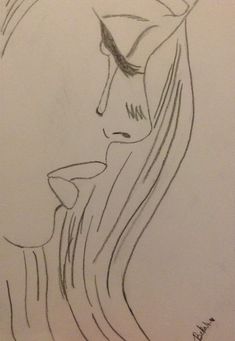 a drawing of a woman's face with long hair