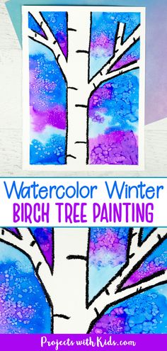 watercolor winter birch tree painting with text overlay