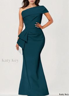 Katy Key – Elegant and Stylish Single Shoulder Asymmetrical Solid Color Dress Long Sleeve Fitted Dress, Qipao Dress, Cheongsam Dress, Solid Color Dress, Plaid Blouse, Color Dress, Long Maxi, Asymmetrical Dress, Long Maxi Dress