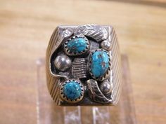 Sterling Silver Turquoise Rectangle Ring Size 9.5 Abalone Shell, Silver Turquoise, Turquoise Sterling Silver, Custom Rings, Vintage Sterling Silver, Rings Statement, Turquoise Ring, Statement Rings, Ring Size