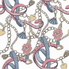 a pattern with chains, rings and hearts on a white background royalty illustration stock illustration