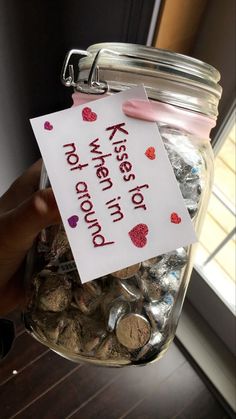 Valentines gift. Valentines gift for girlfriend. Valentines gift for boyfriend. Gift for boyfriend. Gift for girlfriend. Jar of kisses. Kiss candy Kiss Day Gifts For Him, Things To Give Your Boyfriend Valentines, Valentine Kisses Ideas, Kisses For When You Miss Me Jar, Kisses When I Am Not Around Jar, Cute Boyfriend Gifts For Valentines Day, Valentine Gifts For Your Boyfriend, Valentine Ideas For Girlfriend Romantic, Valentines Gift Box Ideas For Boyfriend