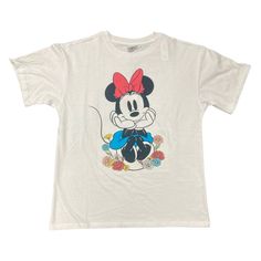 Colorful And Totally Soft. Sure To Become An Essential Part Of Your Casual Tee Collection, You'll Love The Relaxed Fit That Looks Just As Good Untucked As It Does Tucked. The Sketched Graphic Adds An Artsy Touch. Summer Minnie Mouse Short Sleeve T-shirt, Cotton Minnie Mouse T-shirt With Short Sleeves, Cotton Minnie Mouse Short Sleeve T-shirt, Minnie Mouse Cotton T-shirt, Cute Minnie Mouse T-shirt For Summer, Trendy White Mickey Mouse Tops, Trendy White Tops With Mickey Mouse Design, White Mickey Mouse T-shirt, Disney White Top With Letter Print