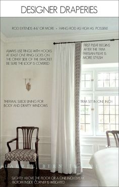 an advertisement for curtains and drapes in the living room with text describing how to use them