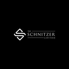 the schnitzer law firm logo on a black background with white letters that read,