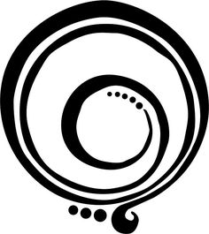 a black and white drawing of a circular object with three dots in the center, on a white background