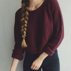 Material:+Knitting    Colour:+wine+red    Size:+one+size+(standard+size)    Size+Chart:+(CM)    Bust+90,+Sleeve+58,+Length+38 Hipster Sweater, Plain Sweaters, Vogue Knitting, Women Sweaters Winter, Tumblr Outfits, Classic Sweater, School Looks, Red Sweater, Women Sweater