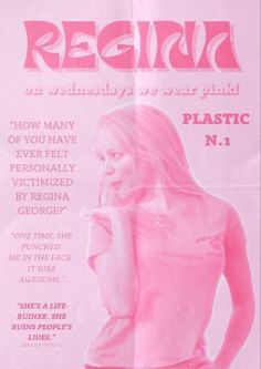 a pink poster with the words plastic n 1 on it's back and an image of a woman in tights