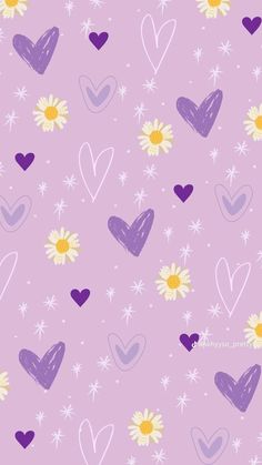 purple hearts and sunflowers on a pink background