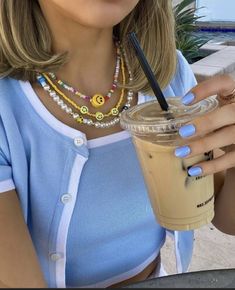 coffee, baby blue t-shirt, jewelry, nails Pinterest Girls, Aesthetic Photo, Aesthetic Outfits, Outfits Aesthetic, Summer Aesthetic, Cute Casual Outfits, Fitness Inspo, Summer Girls, Aesthetic Clothes