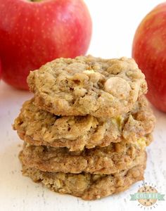 an apple and oatmeal cookies stacked on top of each other