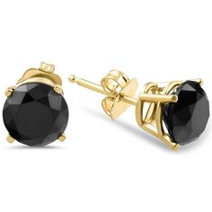 This classic matching pair of studs features two round brilliant cut color enhanced black color enhanced genuine. Both diamonds are set in solid 14k yellow gold. The earrings are secured by 14k push backs. Color: black/gold/yellow. Gender: female. Age Group: adult. Black Diamond Stud Earrings, Black Diamond Earrings Studs, Black Diamond Solitaire, Black Diamond Studs, Diamond Solitaire Earrings, White Diamond Earrings, Jared The Galleria Of Jewelry, Solitaire Earrings, Solitaire Studs