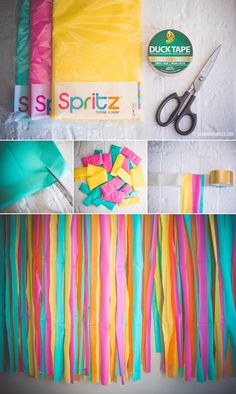 colorful streamers are being used to make tissue paper garlands