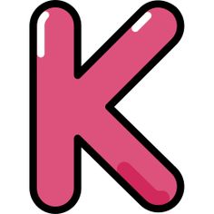 the letter k is pink and has black outline on it, as well as white letters