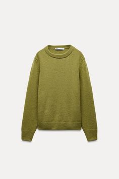 CASHMERE AND WOOL BLEND BASIC SWEATER - Olive green | ZARA United States Olive Sweater, Trench Coat Dress, Basic Sweater, Olive Green Sweater, Basic Sweaters, Cashmere Blend Sweater, Cardigan Sweater Jacket, Shirt Blouses Tops, Tshirt Skirt