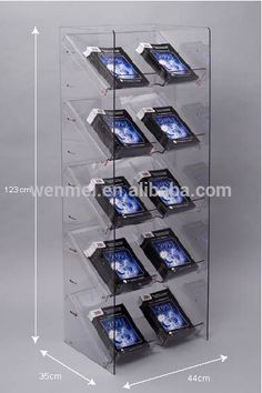 a clear display case with six different pictures on the front and four rows of photos on the back