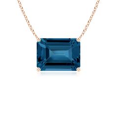 Featuring a contemporary design, this 14k rose gold east-west pendant looks captivating. The emerald cut London blue topaz is horizontally mounted in a prong setting. Blue Topaz Pendant Necklace, Solitaire Pendant, Yellow Gold Chain, East West, London Blue Topaz, London Blue, Fine Jewellery Necklace, Blue Hues, Emerald Cut