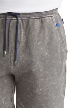 Mottled, acid-wash coloring brings instant old-favorite status to sweat shorts made for timeless comfort from soft, stretchy cotton-blend fleece. 70% cotton, 25% polyester, 5% elastane Machine wash, dry flat Imported Acid Wash Cotton Bottoms With Elastic Waistband, Acid Wash Relaxed Fit Bottoms With Elastic Waistband, Acid Wash Bottoms With Elastic Waistband And Relaxed Fit, Sporty Acid Wash Relaxed Fit Bottoms, Casual Faded Cotton Shorts, Casual Acid Wash Bottoms Short Length, Casual Acid Wash Short Bottoms, Stone Rose, Sweat Shorts