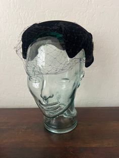 Vintage black velvet fascinator with black mesh face veil union made Vintage Black Fascinator For Costume Party, Vintage Black Fascinator For Party, Veiled Hats Black, Vintage Black Fascinator Headband, Black Vintage Fascinator, Face Veil, Black Fascinator, Union Made, Fascinator Hat