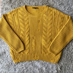 Women's Tally Weijl Turmeric Crew Neck Knit Braided Cable Sweater Size Small- Fits Big 100% Acrylic Good "New Without Tags" Condition Pit To Pit- 22" Yellow Cotton Crew Neck Sweater, Mustard Cable Knit Sweater, Yellow Long Sleeve Cable Knit Top, Yellow V-neck Sweater Affordable, Yellow Cotton V-neck Sweater, Womens Black Sweater, Multicolor Sweater, Plaid Sweater, Zara Sweater