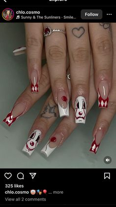 It The Clown Nails, Halloween Y2k Nails, Scream Inspired Nails