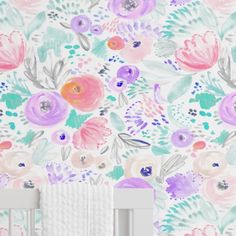 Purple Blooms Peel & Stick Wallpaper - gender_girl, Purple Blooms, Theme_Floral Nursery Accent Walls, Bedroom Purple Walls, Nursery Accents, Usa Wallpaper, Nursery Accent Wall, Dreamy Nursery, Wallpaper Nursery, Smooth Wallpaper, Dream Nurseries