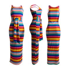 Colorful Stripes Strappy Tank Ankle-length Maxi Dress Tank Dresses, Bodycon Midi Dress, Striped Tie, Bodycon Midi, Midi Dress Bodycon, Tank Dress, Dresses For Women, Ankle Length, Casual Dresses