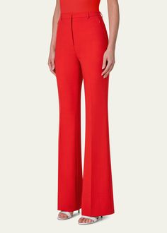 Luxury Red Fitted Bottoms, Luxury Fitted Red Bottoms, Tailored Full Length Red Bottoms, Bootcut Pants, Modest Fashion Outfits, Wool Pants, Bergdorf Goodman, Trouser Pants, Top Designers