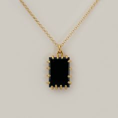 Gold plated chain with gold vermeil brass pendant 21” chain, 15mm x 22mm black onyx *scroll down to learn about gold plating and gold fill Black Pendant Chain Necklace, Tarnish Resistant, Black Necklace With Adjustable Chain And Rectangular Pendant, Black Tarnish Resistant Pendant Chain Necklace, Black Tarnish-resistant Pendant Chain Necklace, Black Tarnish Resistant Pendant Necklace, Black Gold Plated Charm Necklace With Adjustable Chain, Black Necklace With Gold Chain For Gift, Gold Onyx Necklace With Adjustable Chain, Yellow Gold Onyx Pendant Necklace